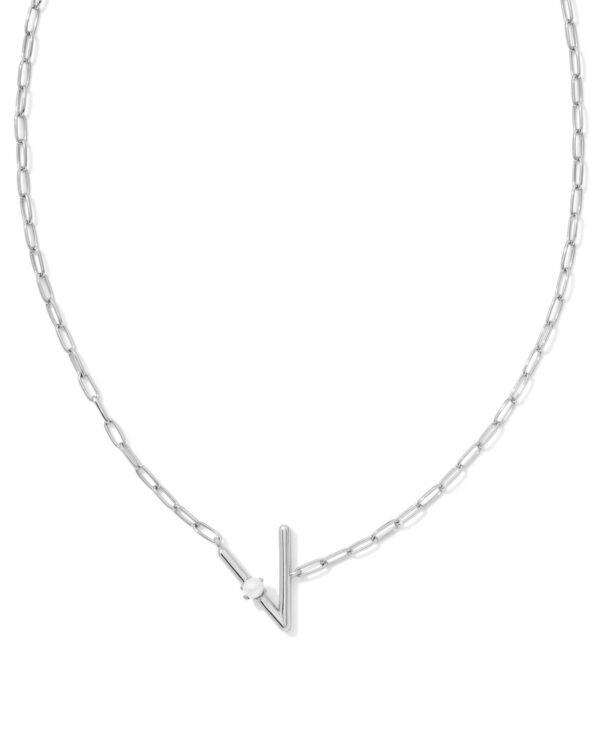 Pearl Silver Letter V Short Pendant Necklace in Freshwater Cultured Pearl