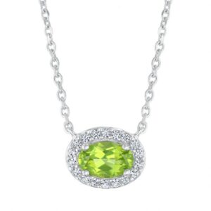 Peridot and Created White Sapphire Halo Necklace