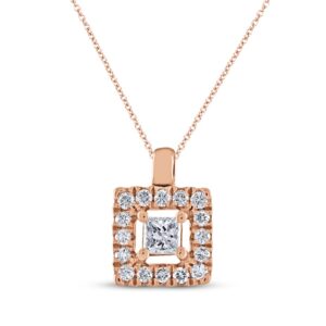 Princess-Cut Diamond Frame Necklace 1/6 ct tw 14K Rose Gold 18"