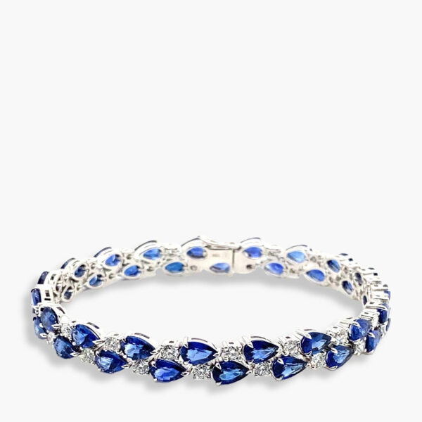Private Label Blue Sapphire and Diamond Double Row Tennis Bracelet in 18K White Gold