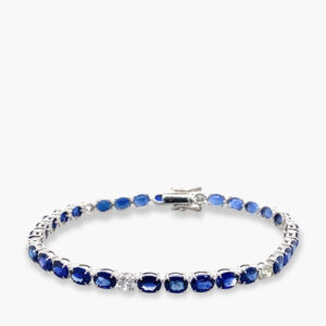 Private Label Floating Blue Sapphire and Diamond Tennis Bracelet in 18K White Gold
