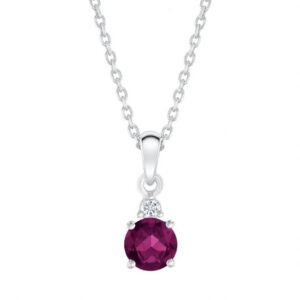 Rhodolite Garnet and Created White Sapphire Sterling Silver Pendant Necklace