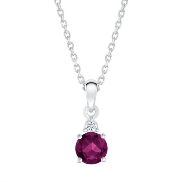 Rhodolite Garnet and Created White Sapphire Sterling Silver Pendant Necklace