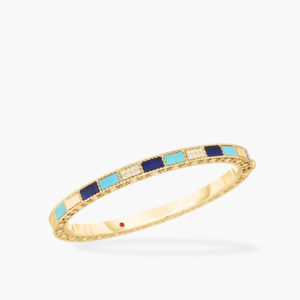 Roberto Coin Venetian Princess Carnevale Lapis and Turquoise Mosaic Diamond Bangle in 18K Yellow Gold