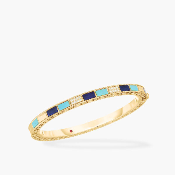 Roberto Coin Venetian Princess Carnevale Lapis and Turquoise Mosaic Diamond Bangle in 18K Yellow Gold