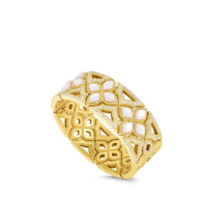 Roberto Coin Venetian Princess Yellow Gold Wide Diamond & Mother of Pearl Bangle Bracelet