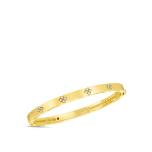 Roberto Coin Verona Diamond Flower Bangle in Yellow Gold