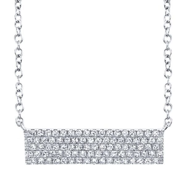 Shy Creation 1/4ctw Diamond Pave White Gold Bar Necklace