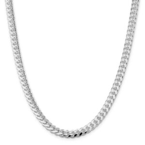 Sterling Silver 7mm Domed Curb Side Diamond-Cut Chain Necklace