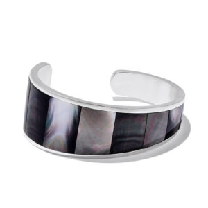 Tenley Bright Silver Shell Cuff Bracelet in Black Mother-of-Pearl