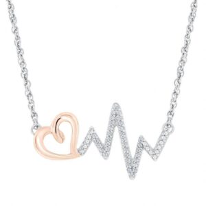Two-Tone Diamond Heartbeat Necklace 1/10ctw