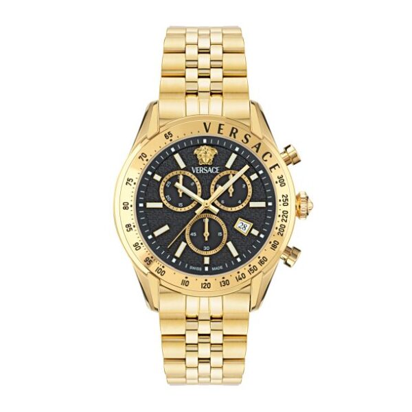 Versace Chrono Master Black Dial Gold-Tone Stainless Steel Bracelet Watch 44mm - VE8R00624