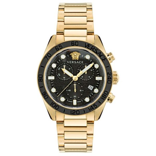 Versace Greca Dome Chrono Ion-Plated Yellow Gold Bracelet Watch | 43mm | VE6K00523