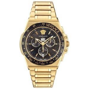 Versace Greca Extreme Chronon Black Dial Gold Stainless Steel Bracelet Watch | 45mm | VE7H00623