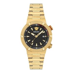 Versace Greca Logo Divers Black Dial Gold-Tone Stainless Steel Bracelet Watch 43mm - VE8G00624