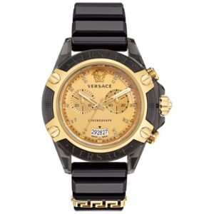 Versace Icon Active Diamond Accent Gold Dial Black Silicone Strap Watch 44mm - VEZ701623