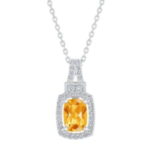 Vintage-Inspired Citrine and Created White Sapphire Sterling Silver Pendant Necklace