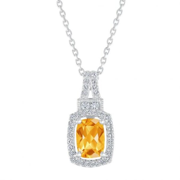 Vintage-Inspired Citrine and Created White Sapphire Sterling Silver Pendant Necklace
