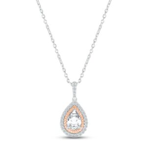 White Lab-Created Sapphire Necklace Sterling Silver & 10K Rose Gold 18"